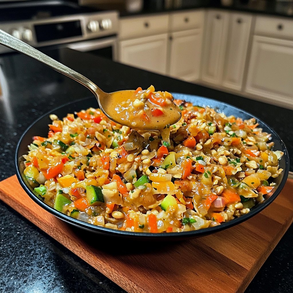 Gemüsepfanne mit Erdnusssauce